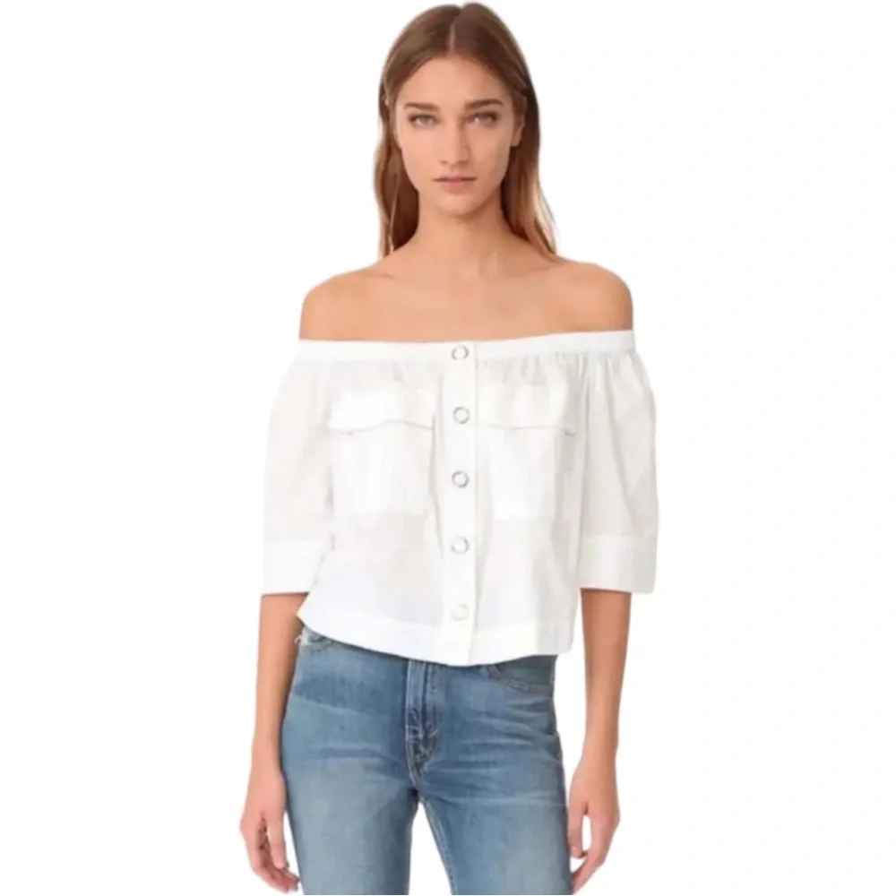 Free People Showing Shoulders Top Large 12 White 100% Cotton Breathable Cool NWT